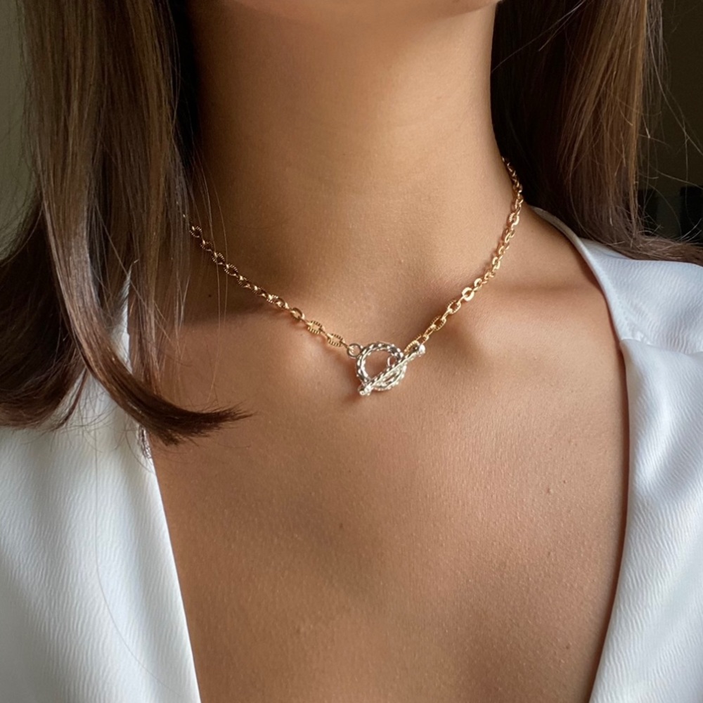 Gold Chain Necklace with Silver Toggle